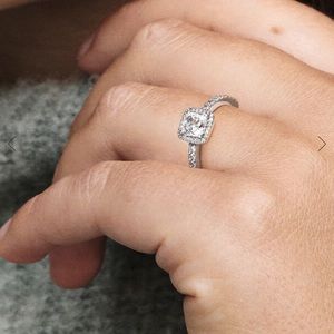 Pandora square halo cubic zirconia ring